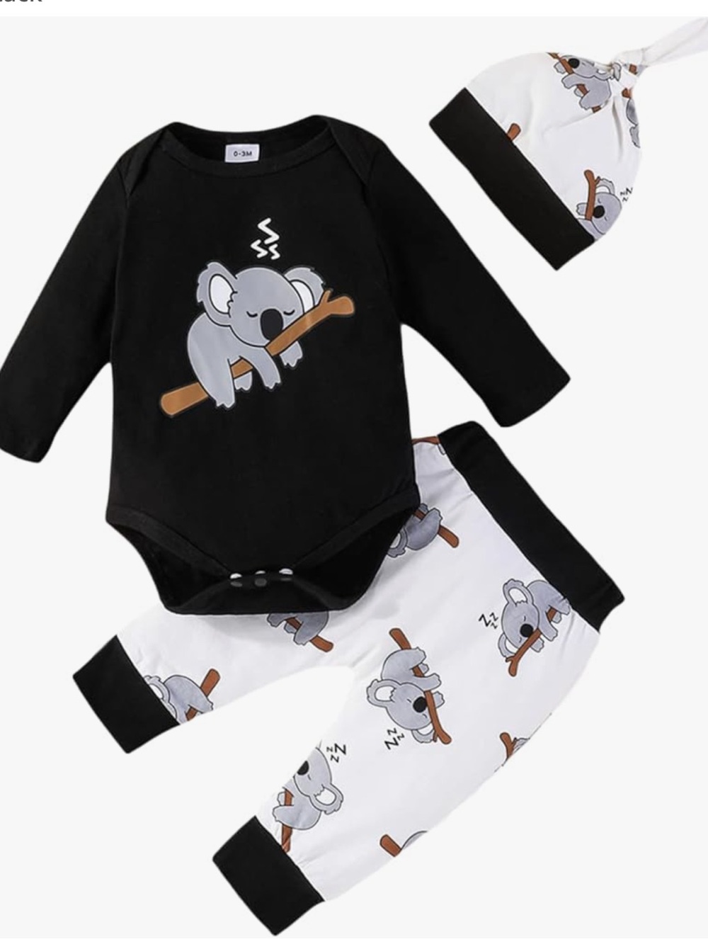Black & White Koala Baby Two- Piece Set, 0-3 months